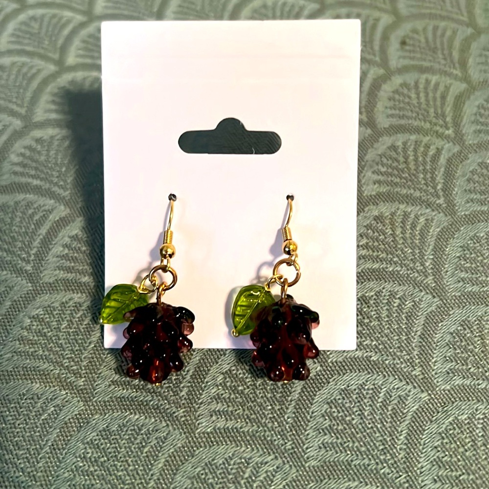 Lampwork glass grape beads handmade earrings